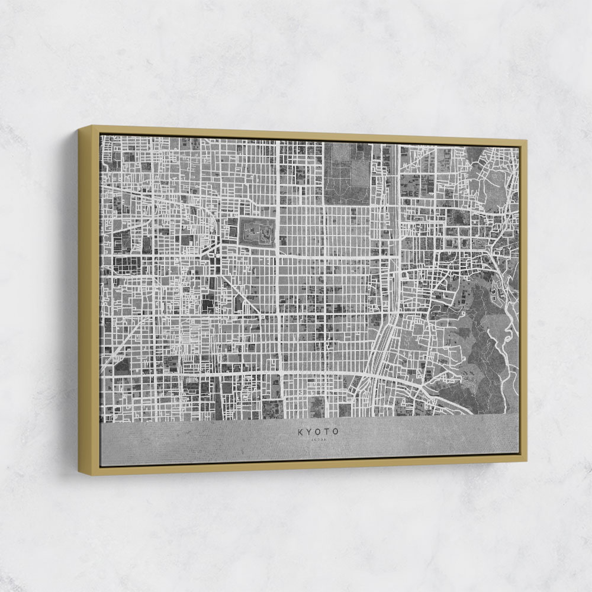 Gray Map Of Kyoto Wall Art   Framed Canvas Gold 2430690 3x2 2000x2000 